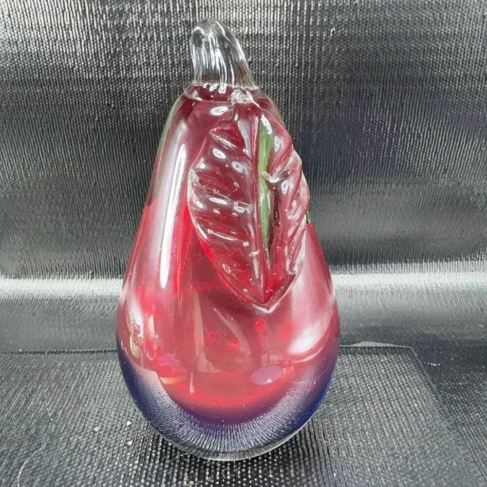 Thick Heavy Hand Blown Venetian Art Glass Fruit Pear Paperweight Italian Glass